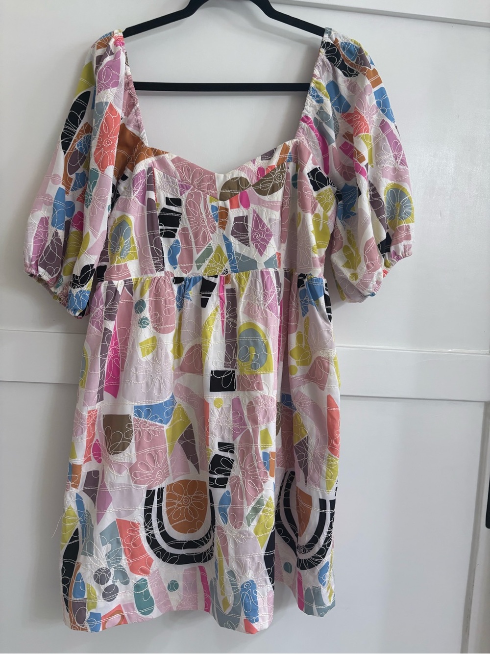Joy Joy Pink Multi Abstract Smocked Mini Dress